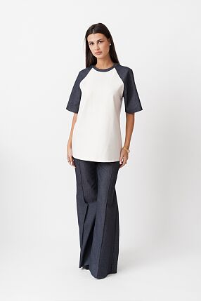DENIM LOOK SLEEVE T-SHIRT