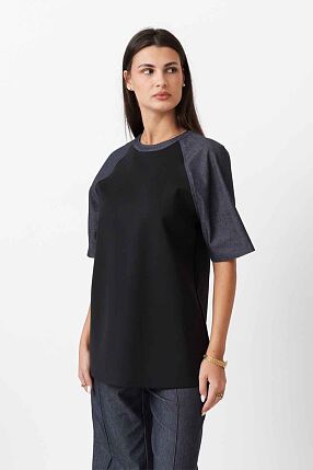 DENIM LOOK SLEEVE T-SHIRT