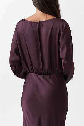 SATIN LONG FLARED DRESS