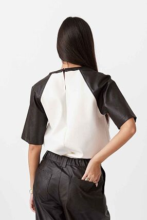 LEATHER LOOK SLEEVE T-SHIRT
