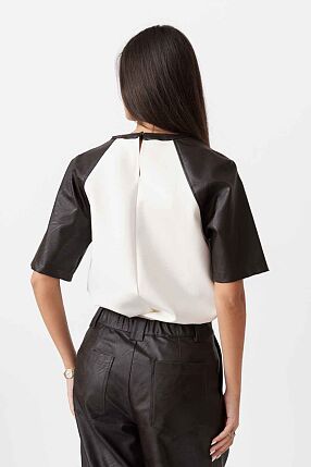 LEATHER LOOK SLEEVE T-SHIRT