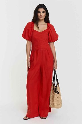 AUDRINA LINEN TOP POPPY RED