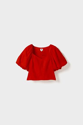 AUDRINA LINEN TOP POPPY RED