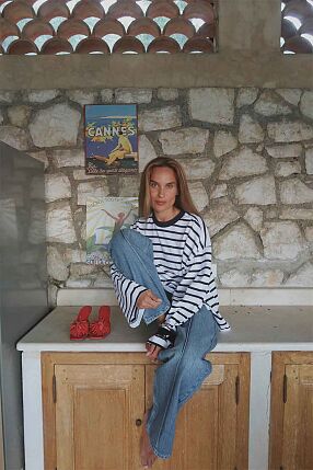 CELESTE LS TOP NAVY WHITE STRIPE