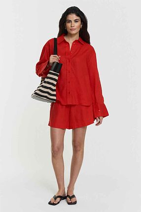 EVIANNA LINEN SHIRT POPPY RED