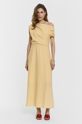 REINA LINEN DRESS BUTTER YELL