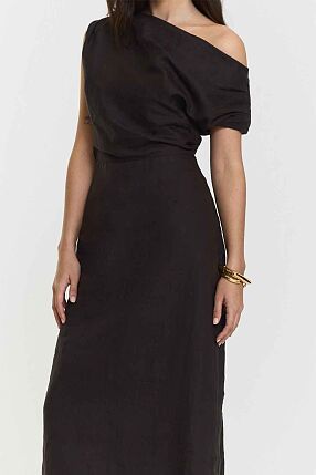 REINA LINEN DRESS COFFEE