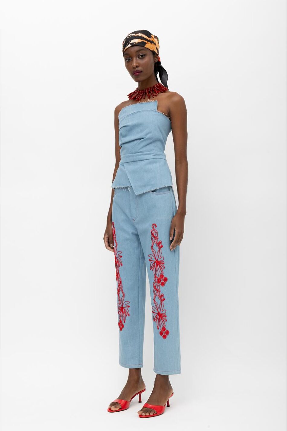RIANA DENIM APPLIQUE PANTS