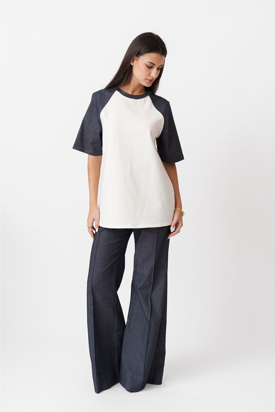 DENIM LOOK SLEEVE T-SHIRT