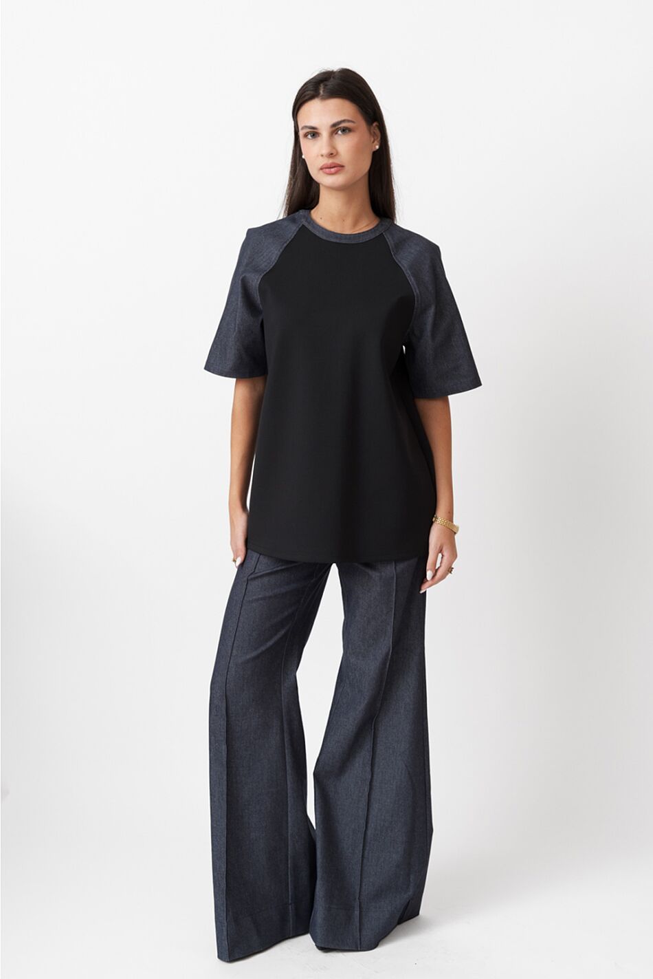 DENIM LOOK SLEEVE T-SHIRT