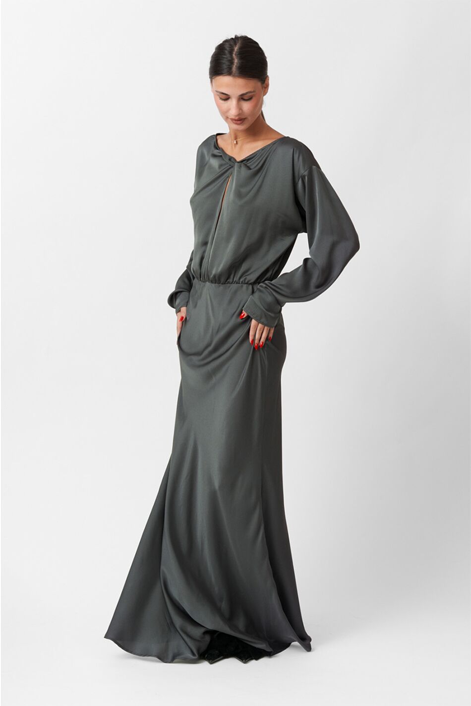SATIN LONG FLARED DRESS