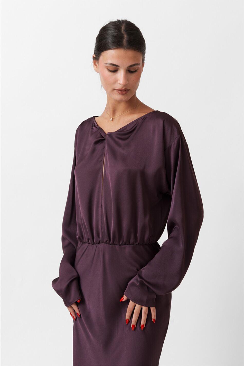SATIN LONG FLARED DRESS