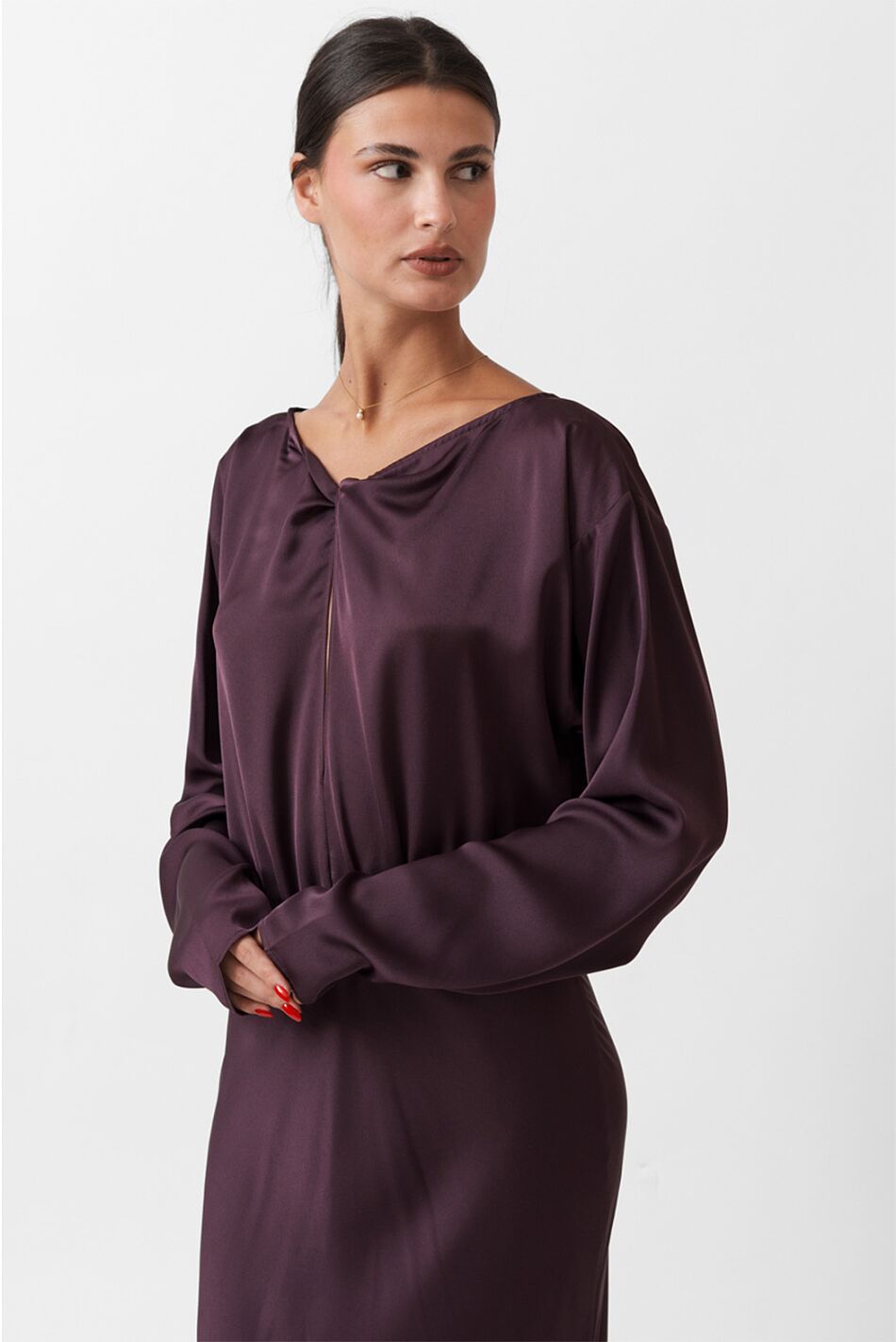 SATIN LONG FLARED DRESS