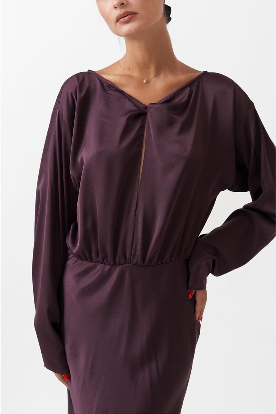 SATIN LONG FLARED DRESS