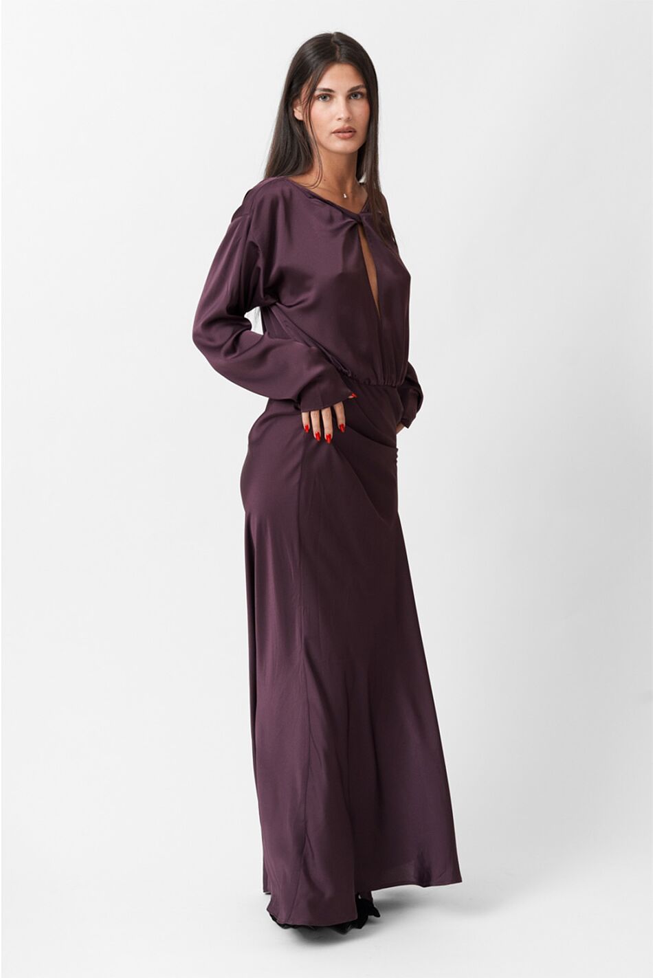 SATIN LONG FLARED DRESS