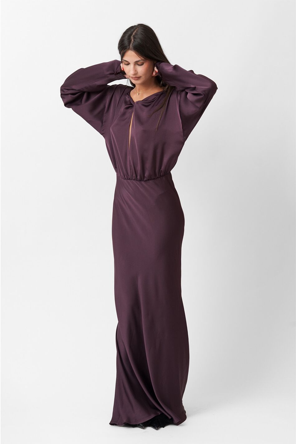 SATIN LONG FLARED DRESS