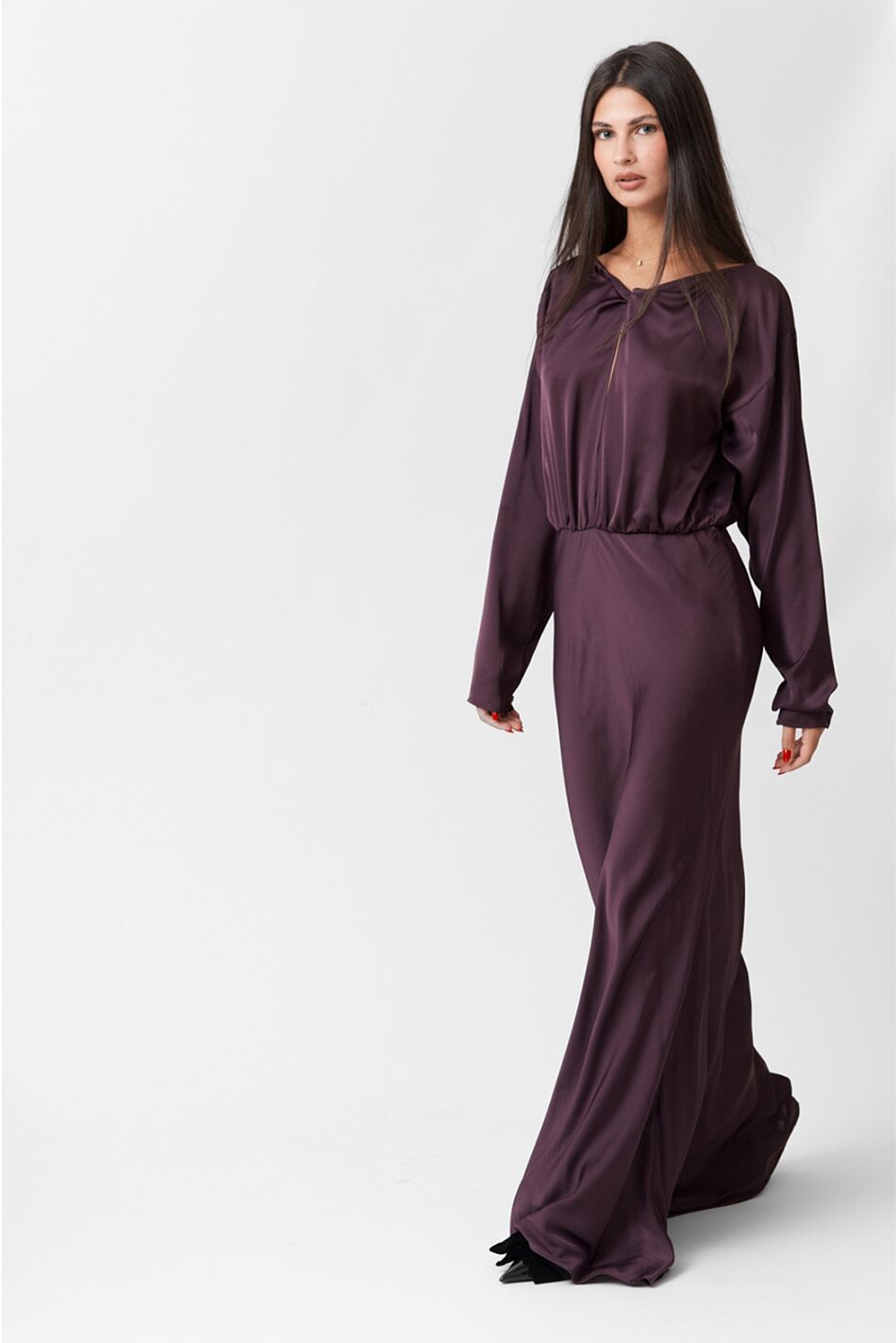 SATIN LONG FLARED DRESS