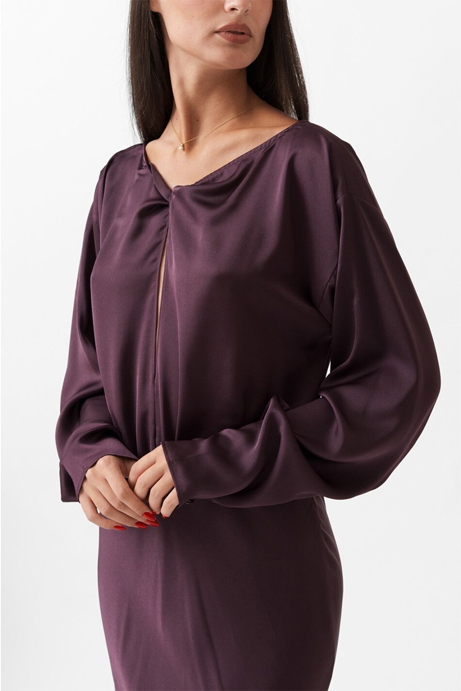 SATIN LONG FLARED DRESS