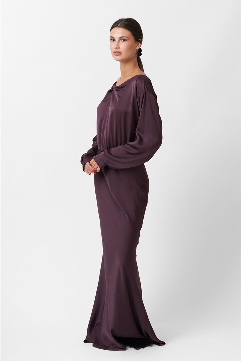 SATIN LONG FLARED DRESS