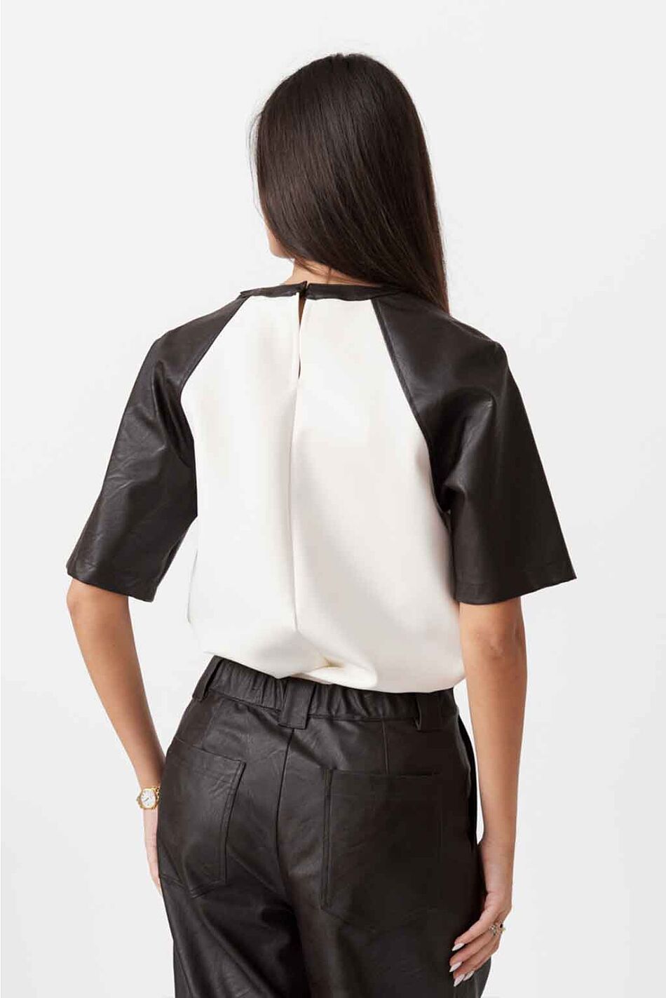 LEATHER LOOK SLEEVE T-SHIRT
