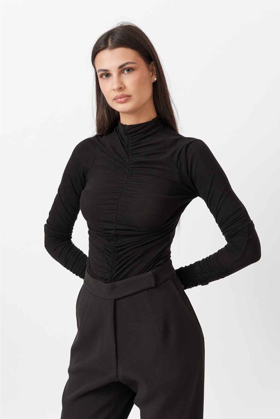 RUFFLED HIGH NECK TOP