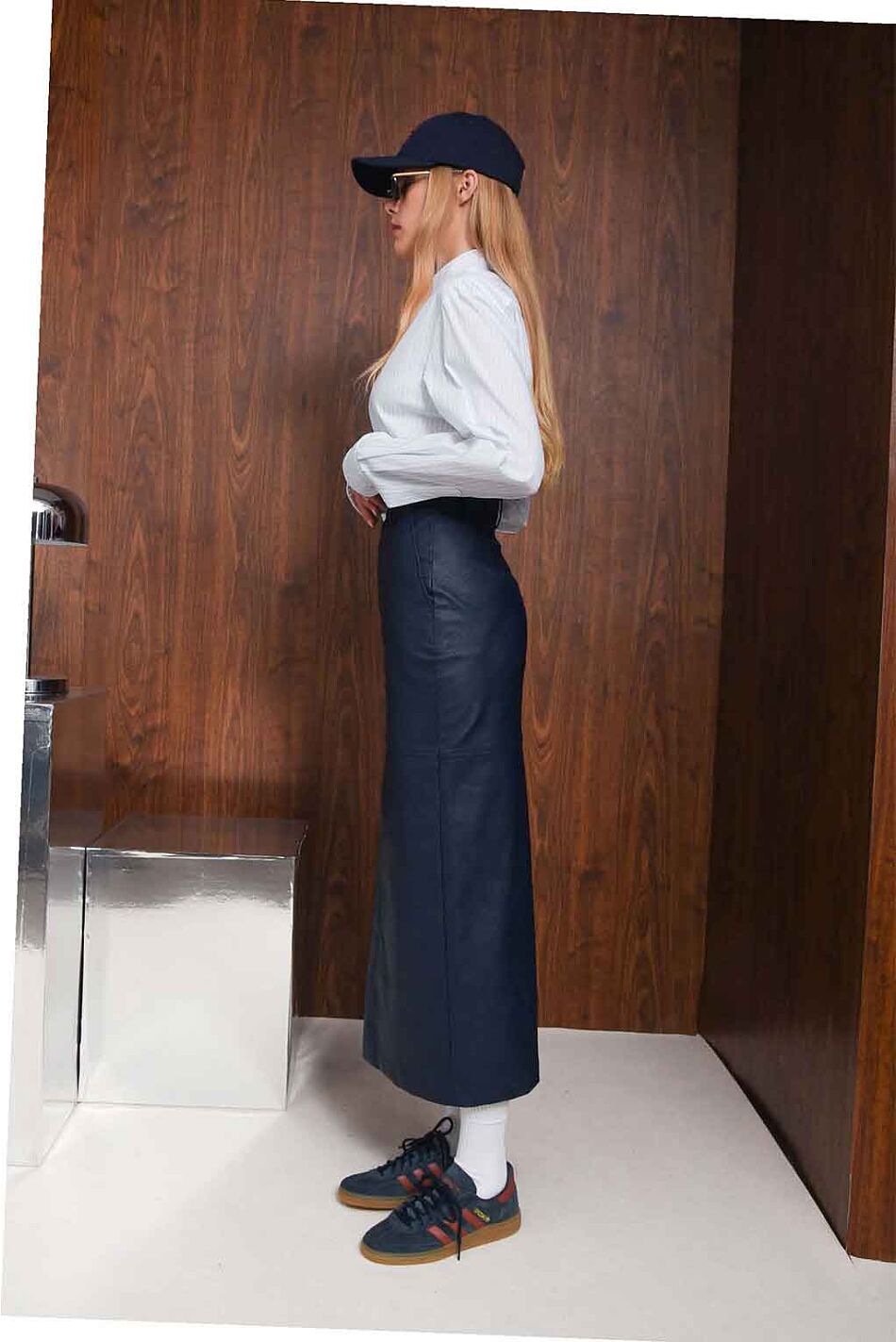 PURPOSE FAUX LEATHER MIDI SKIRT