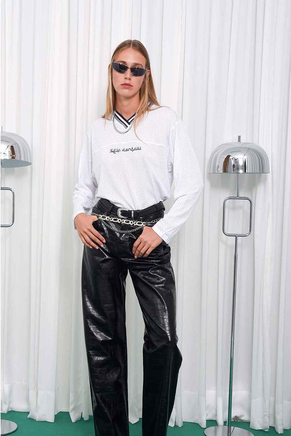 SELF CONTROL LONGSLEEVE MESH BLOUSE