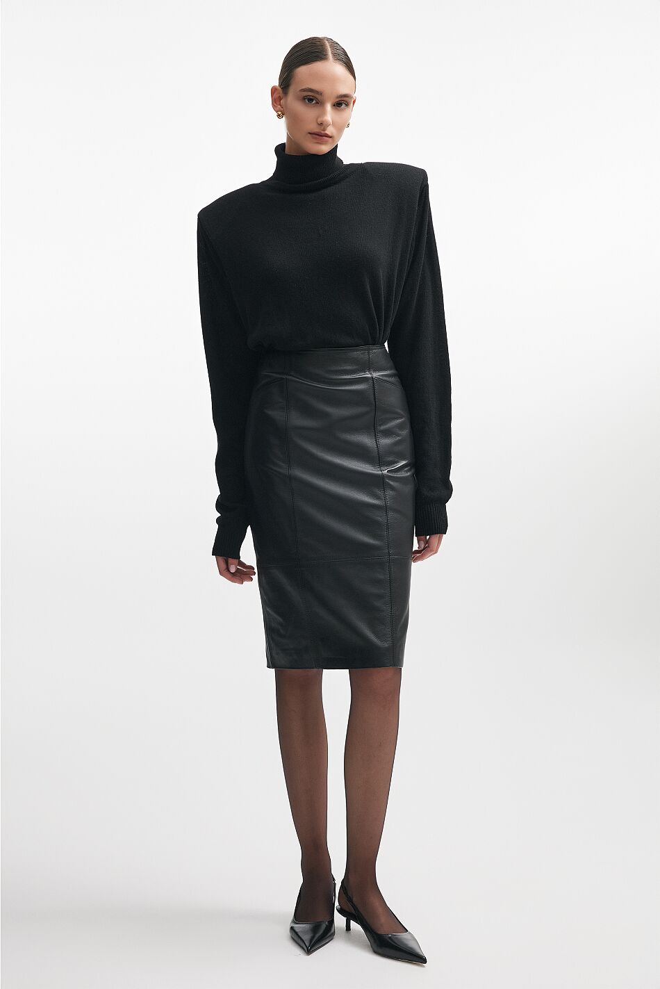 LONDON LEATHER MIDI SKIRT