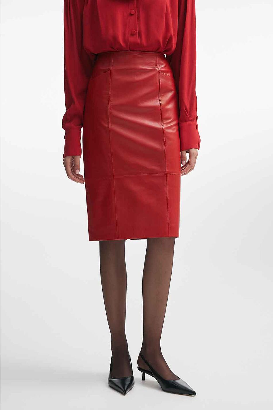 LONDON LEATHER MIDI SKIRT