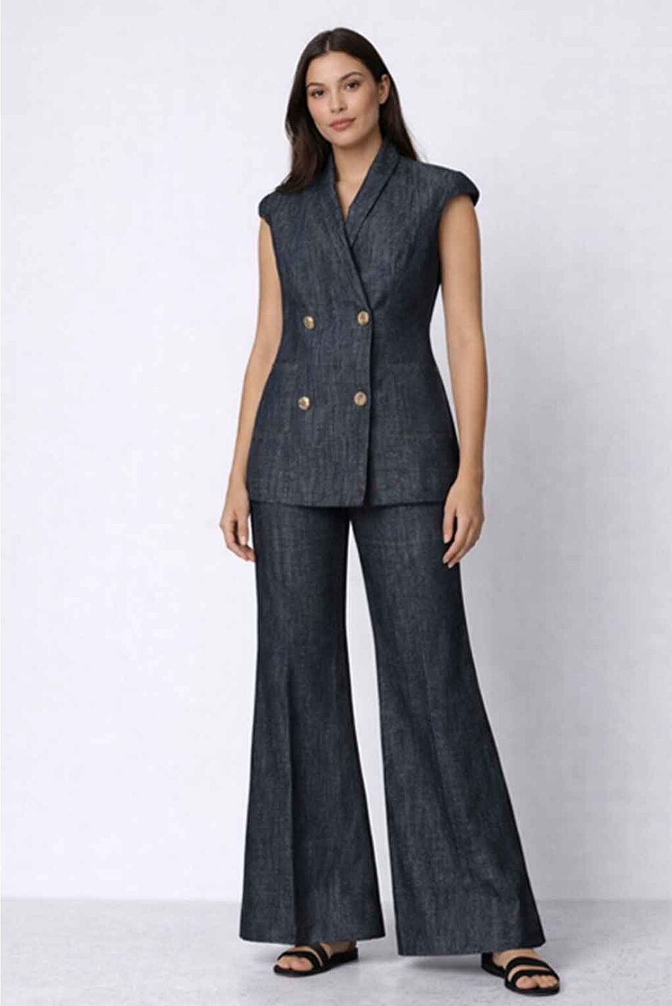 DENIM WIDE-LEG PANTS