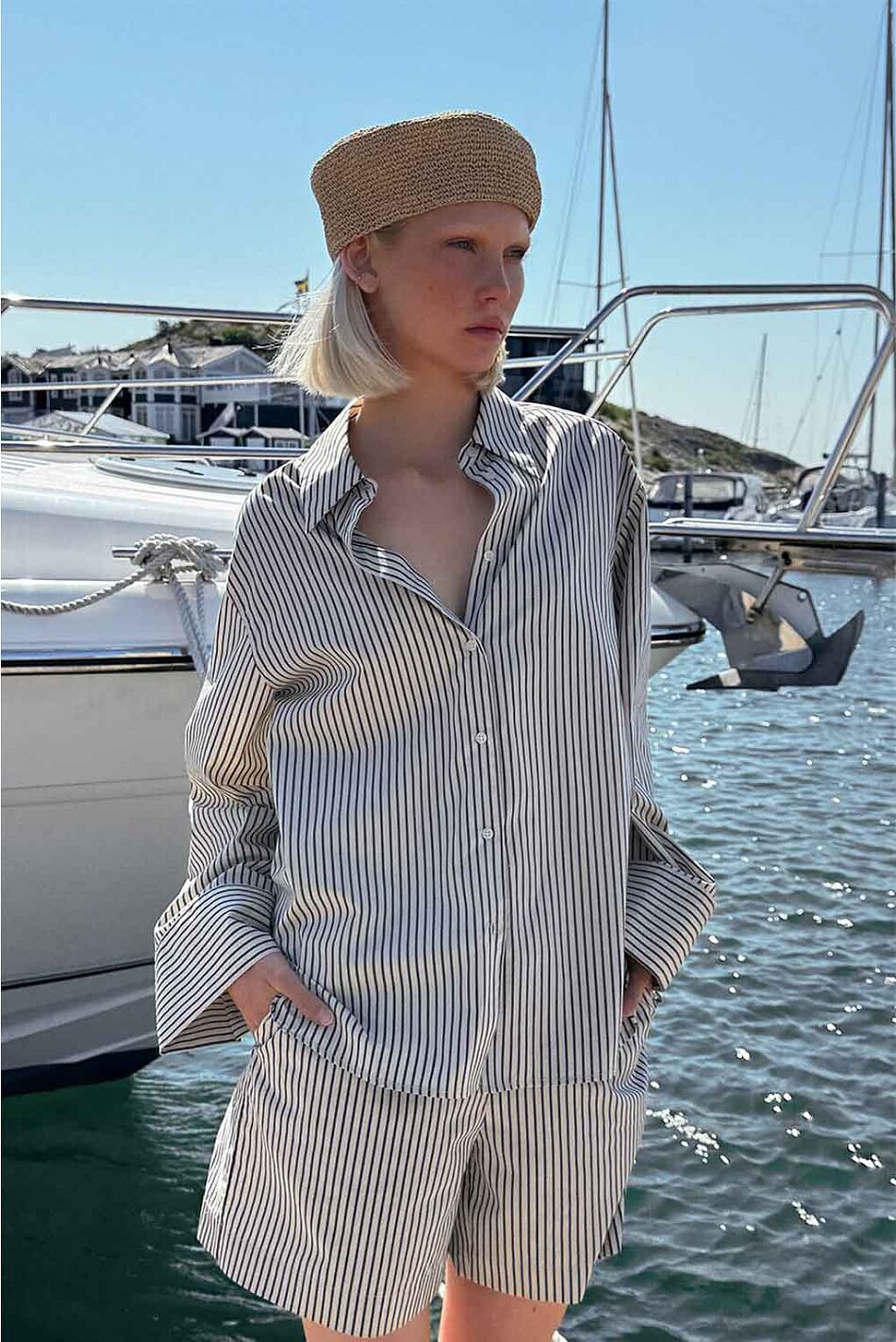 ARWA SHIRT NAVY BEIGE STRIPE