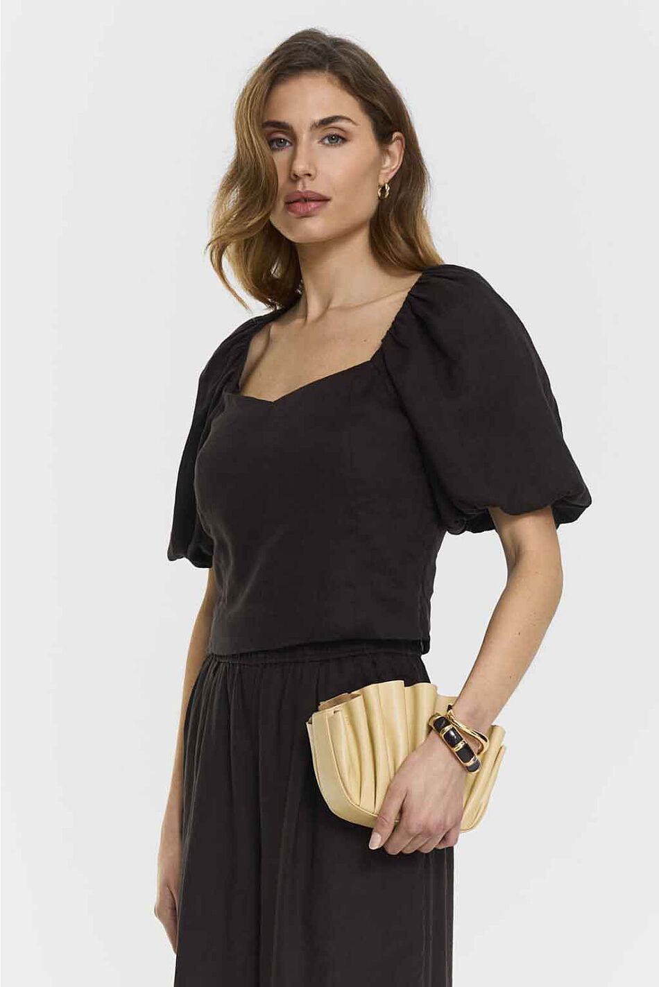 AUDRINA LINEN TOP COFFEE