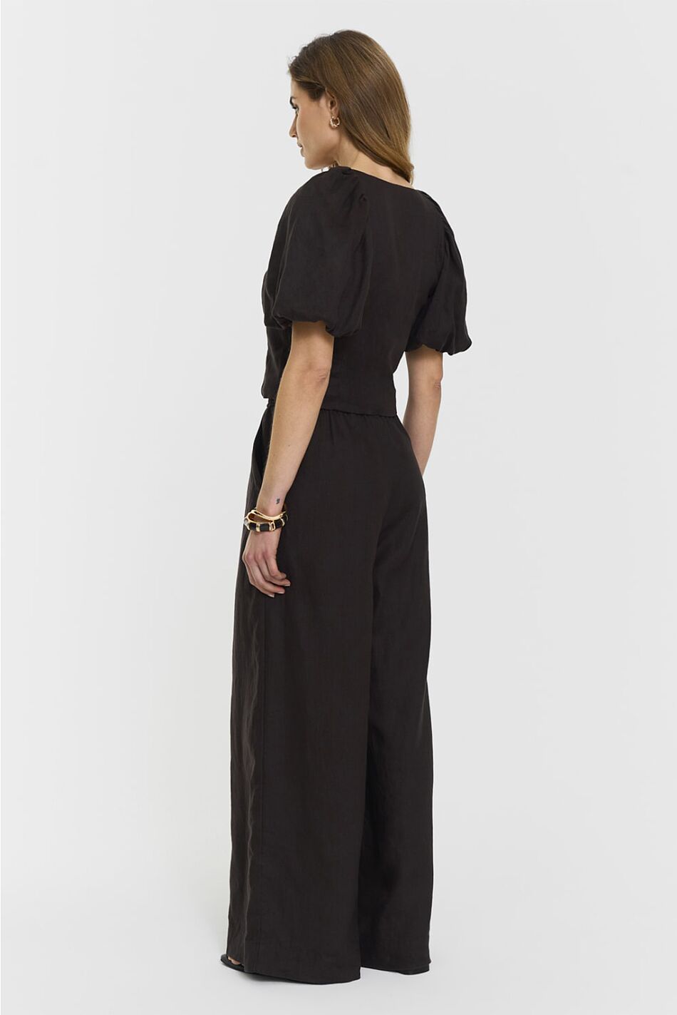 AUDRINA LINEN TOP COFFEE