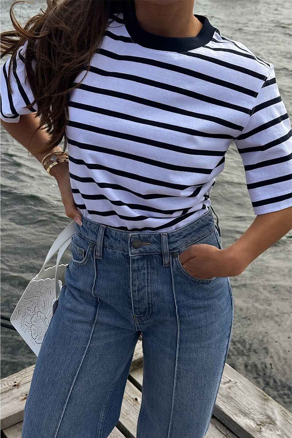 CHELSEY TEE NAVY WHITE STRIPE