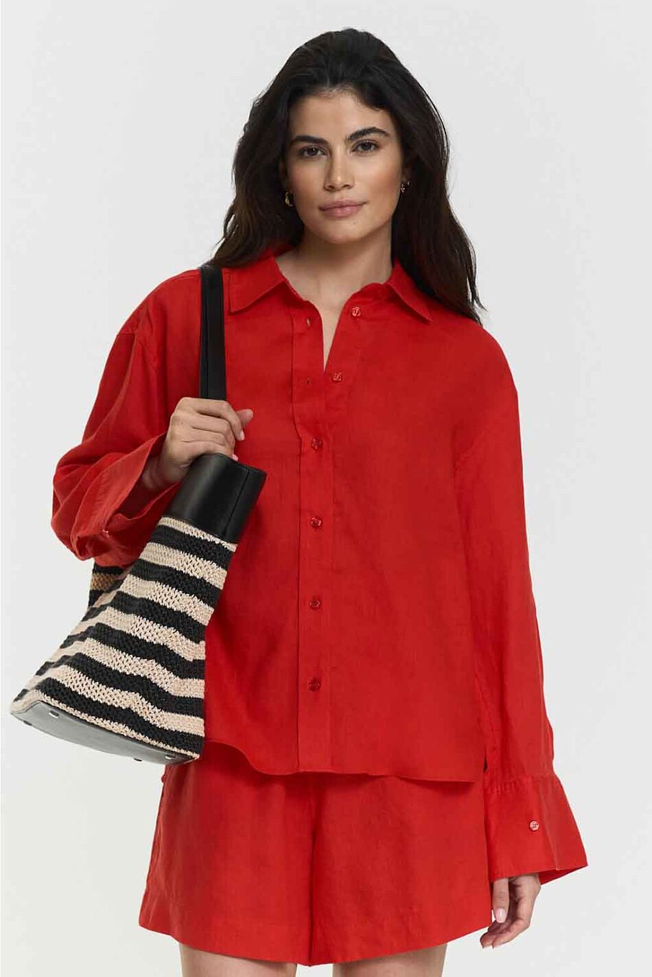 EVIANNA LINEN SHIRT POPPY RED