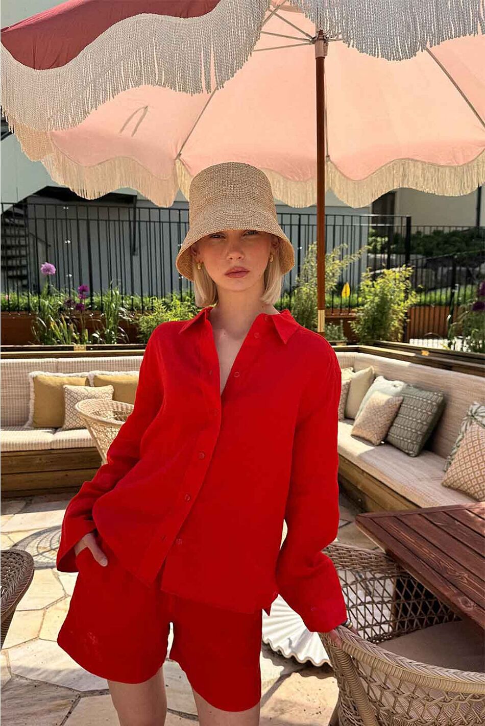 EVIANNA LINEN SHIRT POPPY RED