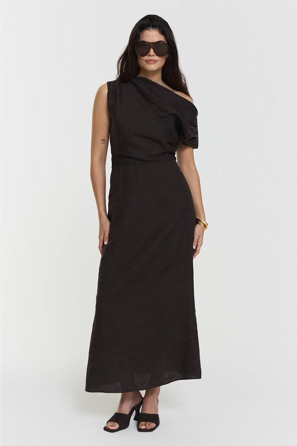 REINA LINEN DRESS COFFEE