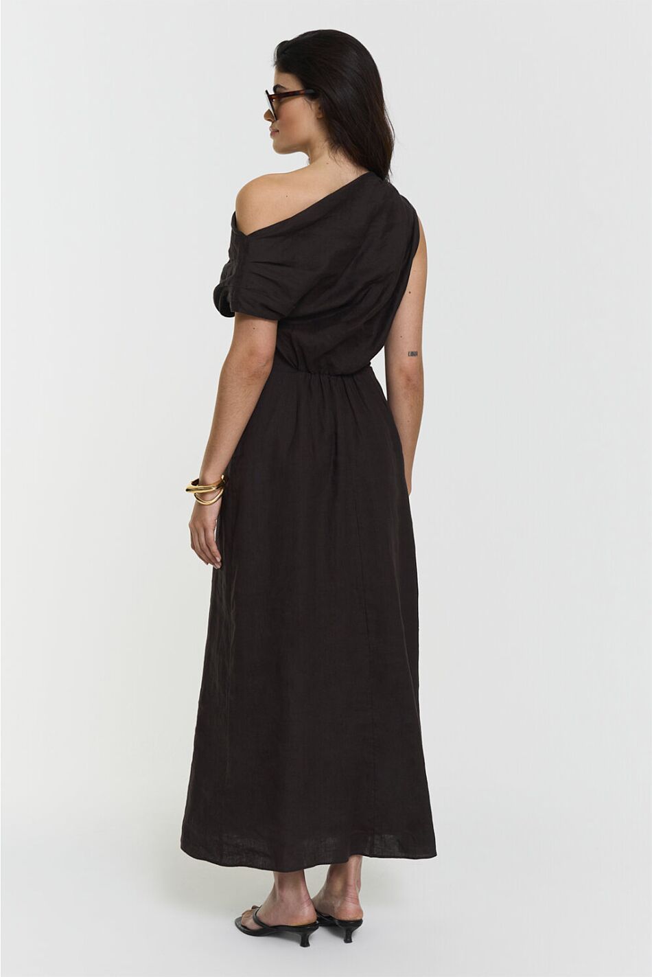 REINA LINEN DRESS COFFEE